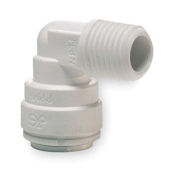 Push-Fit Elbow Fitting, 1/4 in Tube Size, Polypropylene, White, 10 PK