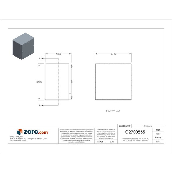Wiegmann Screws Electrical Enclosures, 6 in H, 4 in D, 6 in W, 4, Steel WA060604GSC
