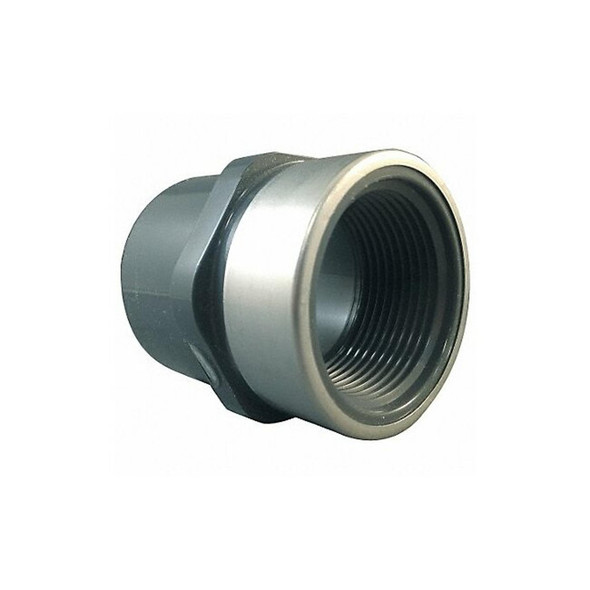 PVC, Stainless Steel Female Adapter, Socket x FNPT, 1-1/4 in Pipe Size