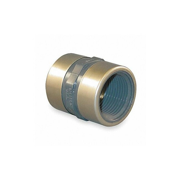 PVC, Stainless Steel Coupling, FNPT x FNPT, 1/2 in Pipe Size