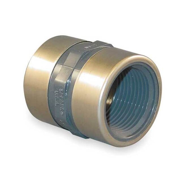 PVC, Stainless Steel Coupling, FNPT x FNPT, 3/4 in Pipe Size
