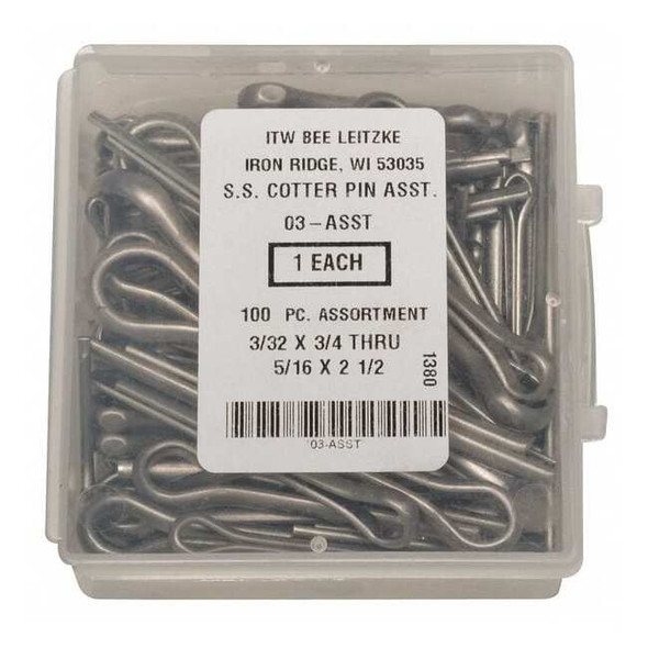 Itw Bee Leitzke Cotter Pin Asst,18-8,100 Pcs,14 Sizes WWG-DISP-CPS100