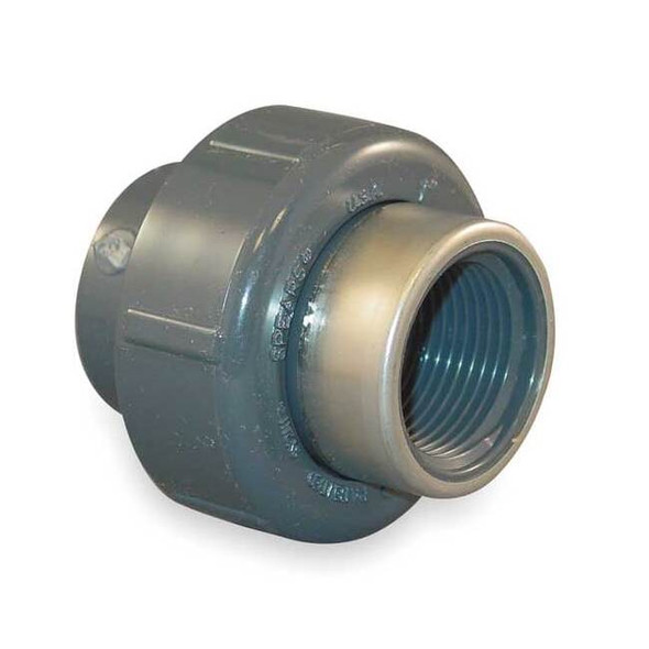 PVC, Stainless Steel Union, Socket x FNPT, 3/4 in Pipe Size