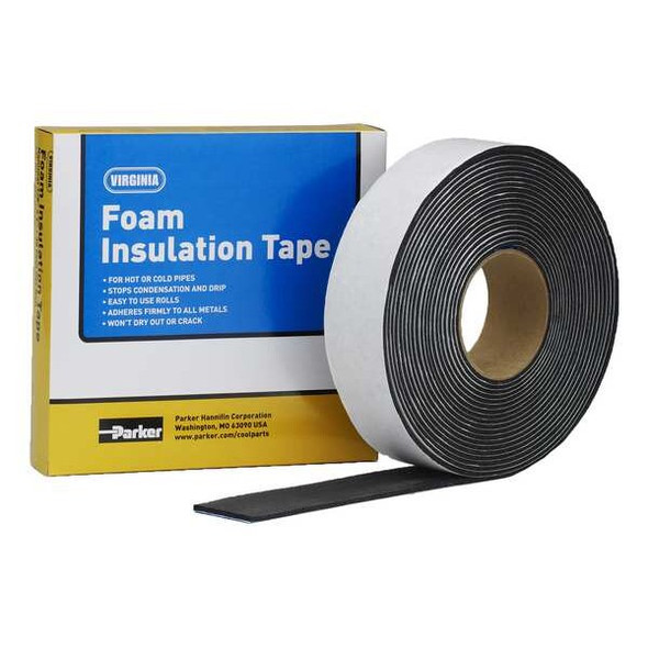 Foam Insulation Tape, 2 in W x 10 yd L, 1/8 in Thick, Black, 1 Pk