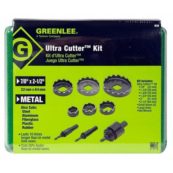 Greenlee HoleCutterKit,11pcs,Sizes:0.875"-2.5" 930