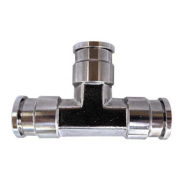 Manufacturer Varies Push-Fit Tee Fitting, 1/4 in Tube Size, Brass, Silver 22FR64