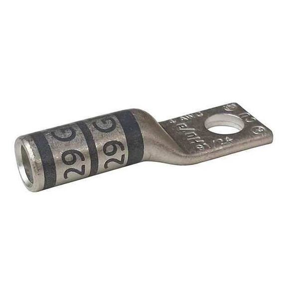 One-Hole Compression Lug, 4 AWG Max, 3/8 in Stud, Long Barrel, Copper, Gray