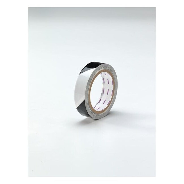 Floor Marking Tape, vinyl, Striped, Black, White, 1 in W., 5 mil Thickness