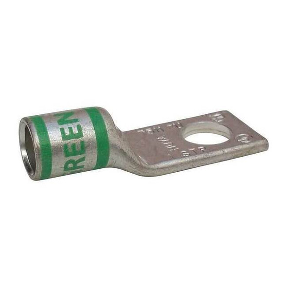 One-Hole Compression Lug, 1 AWG Max, 3/8 in Stud, Short Barrel, Copper, Green
