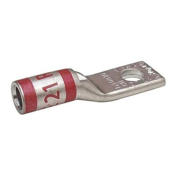 One-Hole Compression Lug, 8 AWG Max, #10 Stud, Short Barrel, Copper, Red