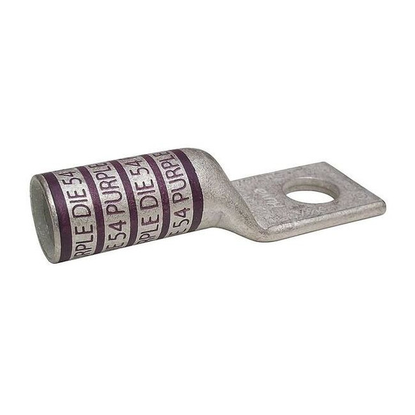One-Hole Compression Lug, 4/0 AWG Max, 1/4 in Stud, Long Barrel, Copper, Purple