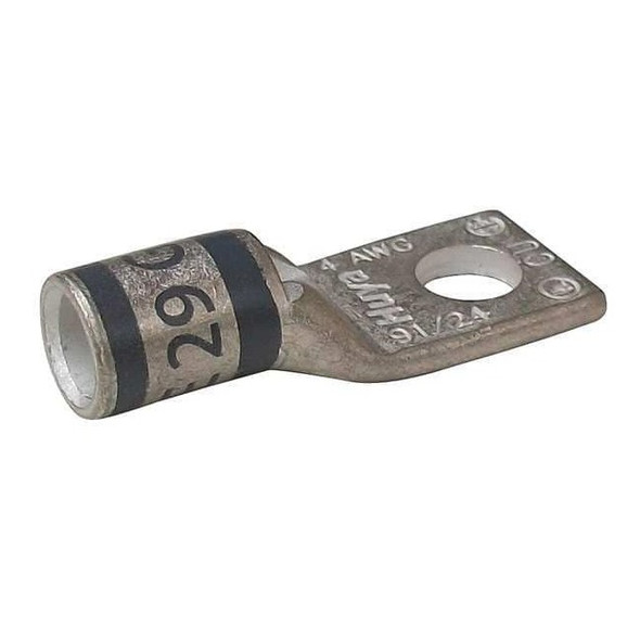 One-Hole Compression Lug, 4 AWG Max, 3/8 in Stud, Short Barrel, Copper, Gray