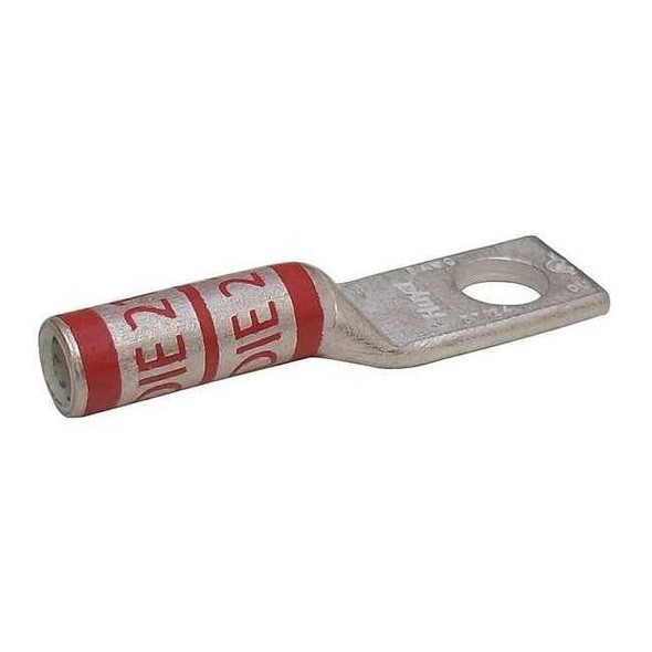 One-Hole Compression Lug, 8 AWG Max, #10 Stud, Long Barrel, Copper, Red