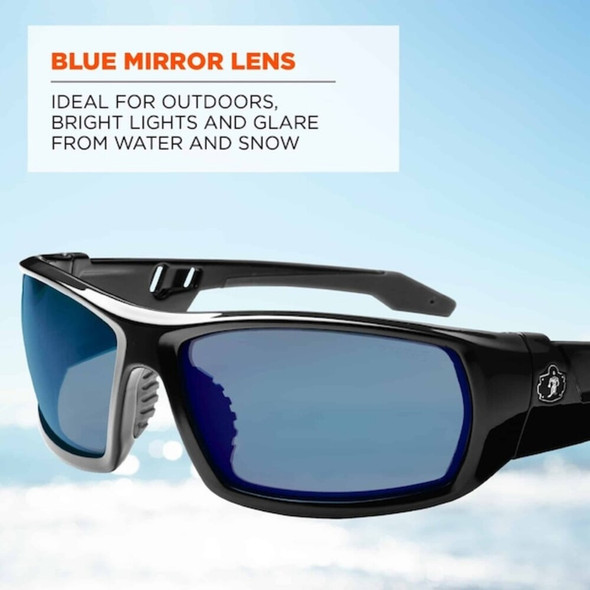 ODIN, Safety Glasses, Uncoated, Blue Mirror Lens, Black Frame, Full-Frame