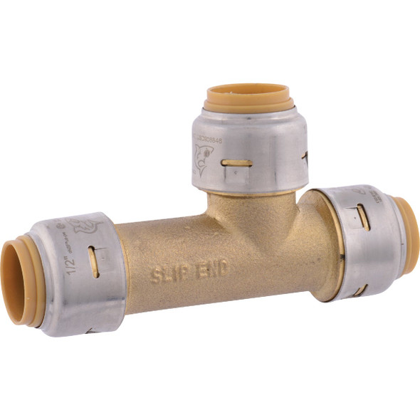 SharkBite 1/2 In. Push Fit Brass Slip Tee UR3362A