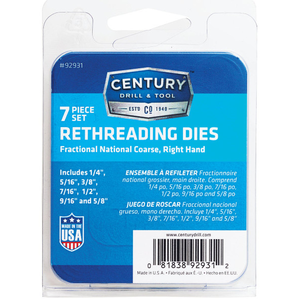 Century Drill & Tool Die Fractional National Coarse Rethreading Set (7-Piece) Century Drill & Tool Die Fractional National Coarse Rethreading Set (7-Piece)