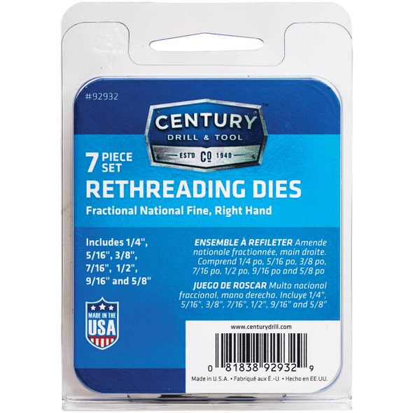 Century Drill & Tool Die Fractional National Fine Rethreading Set (7-Piece) Century Drill & Tool Die Fractional National Fine Rethreading Set (7-Piece)
