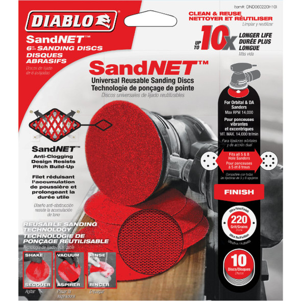 Diablo SandNet 6 In. 220 Grit Sanding Disc with Connection Pad (10-Pack)