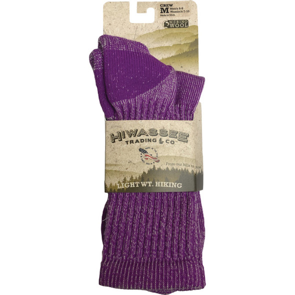 Hiwassee Trading Company Women's Medium Lavender Lightweight Hiking Crew Sock 73551 729063