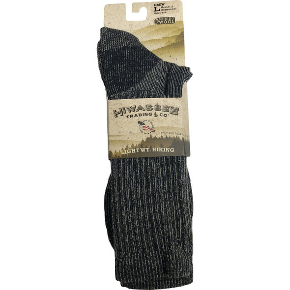 Hiwassee Trading Company Large Charcoal Lightweight Hiking Crew Sock Hiwassee Trading Company Large Charcoal Lightweight Hiking Crew Sock