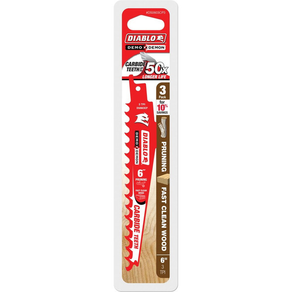 Diablo Demo Demon 6 In. 3 TPI Carbide Pruning Reciprocating Saw Blade (3-Pack) DS0603CP3 304062