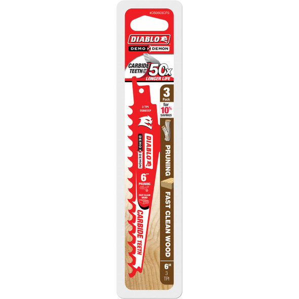Diablo Demo Demon 6 In. 3 TPI Carbide Pruning Reciprocating Saw Blade (3-Pack) DS0603CP3 304062