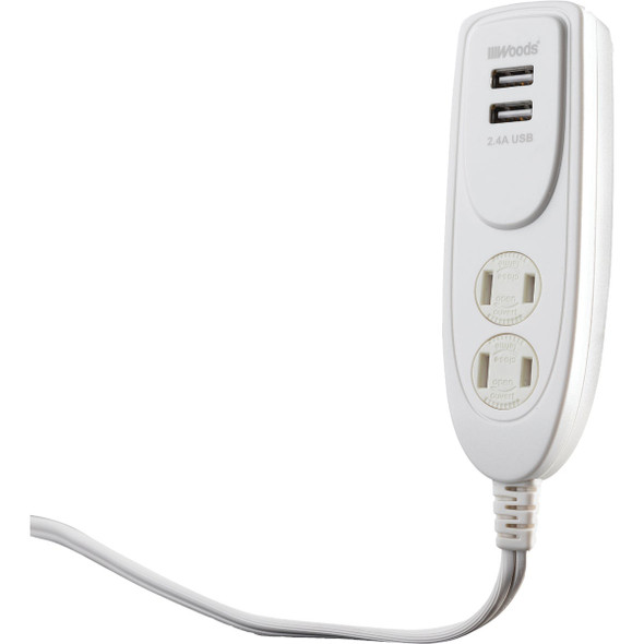 Woods 2 Power & 2 USB White Desktop USB Charger 41226