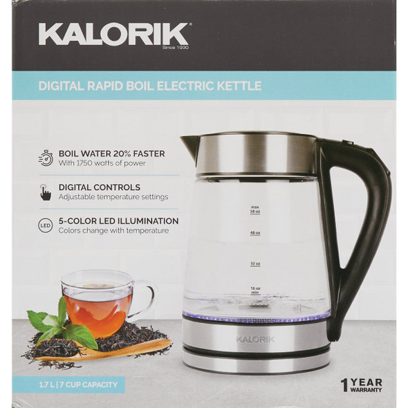 Kalorik 1.7L Stainless Steel Rapid Boil Electric Kettle with Blue LED Kalorik 1.7L Stainless Steel Rapid Boil Electric Kettle with Blue LED