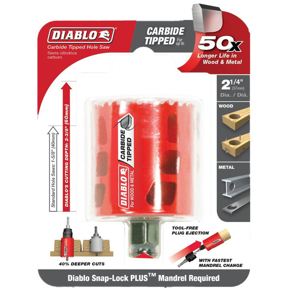 Diablo 2-1-4 In. Carbide-Tipped Hole Saw DHS2250CT 300710
