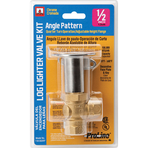 ProLine Angle Pattern 98,000 BTU Chrome Plated Brass Log Lighter Gas Valve