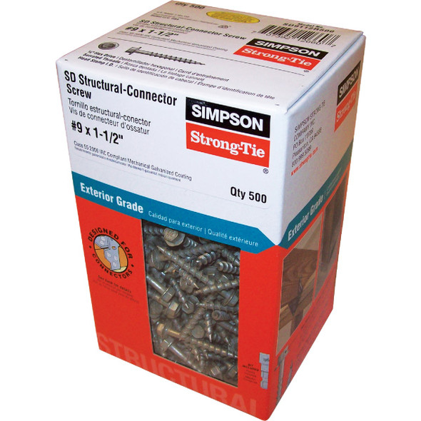 Strong-Drive SD CONNECTOR Screw  #9 x 1-1/2 in. 1/4-Hex Drive, Mech. Galv. (500-Qty)