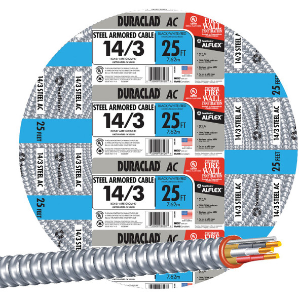 Southwire 25 Ft. 14/3 AC Armored Cable Electrical Wire 55278521