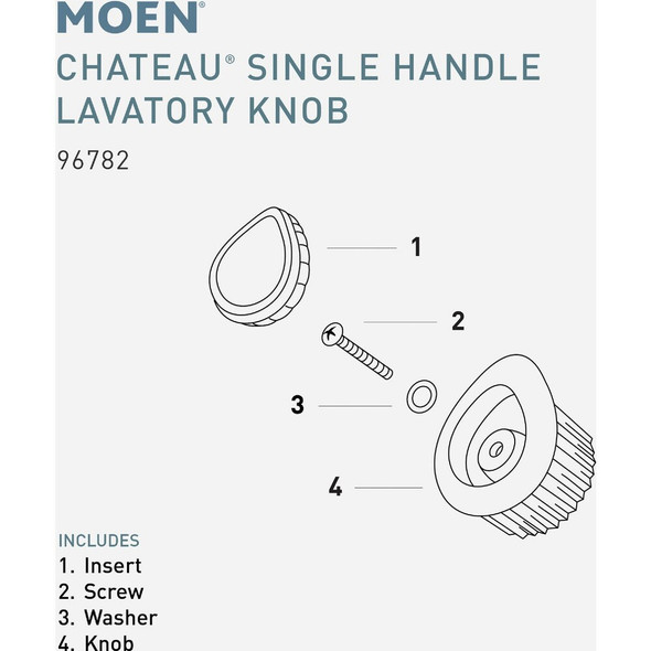 Moen Chateau Acrylic Knob Bathroom Replacement Faucet Handle, Clear 96782 457175