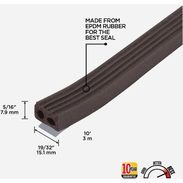 M-D Building Products 5/16 In. x 19/32 In. x 10 Ft. Brown Premium Rubber Window Seal for Large Gaps