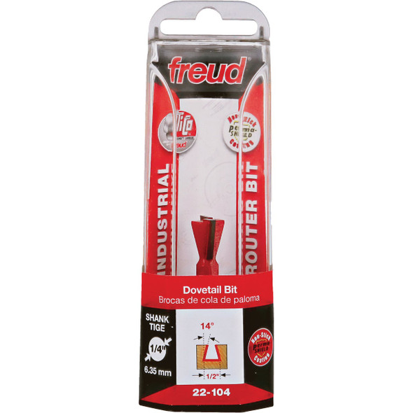 Freud 1/2 In. x 1/2 In. Dovetail Router Bit with 1/4 In. Shank 22-104