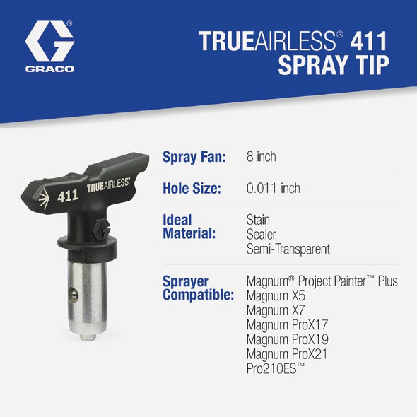 Graco TrueAirless 411 8 to 10 In. .011 Paint Sprayer Airless Spray Tip TRU411 789495