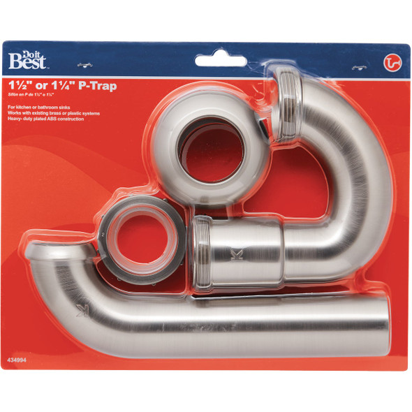 Do it Best 1-1/2 in. ABS Decorative Brushed Nickel P-Trap with 1-1/4 in. Reducer Washer Do it Best 1-1/2 in. ABS Decorative Brushed Nickel P-Trap with 1-1/4 in. Reducer Washer