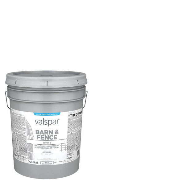 Valspar Latex Paint & Primer In One Flat Barn & Fence Paint, White, 5 Gal.