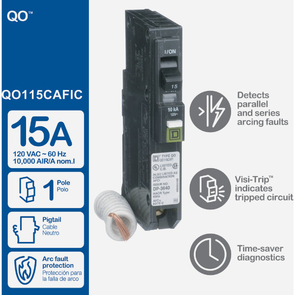Square D QO 15A Single-Pole CAFCI Combination Arc Fault Breaker