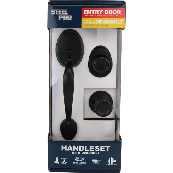 Steel Pro Oil Rubbed Bronze Entry Door Handleset with Tulip Knob HY7X7S1 225955