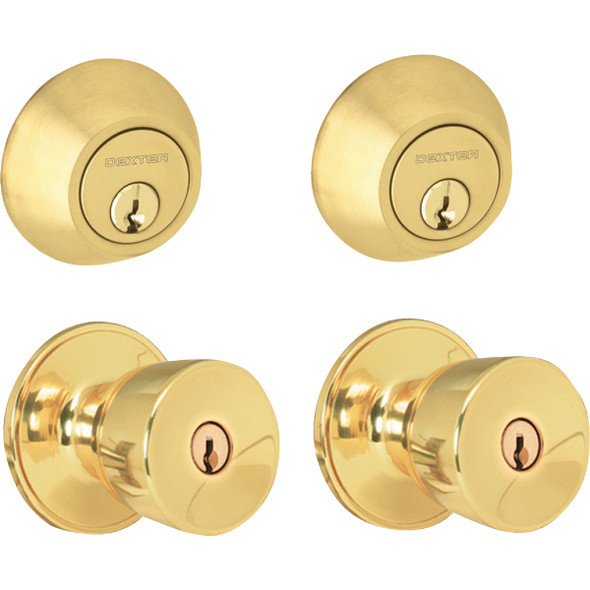 Dexter Bright Brass Deadbolt & Door Knob Combo JCT60VBYR605