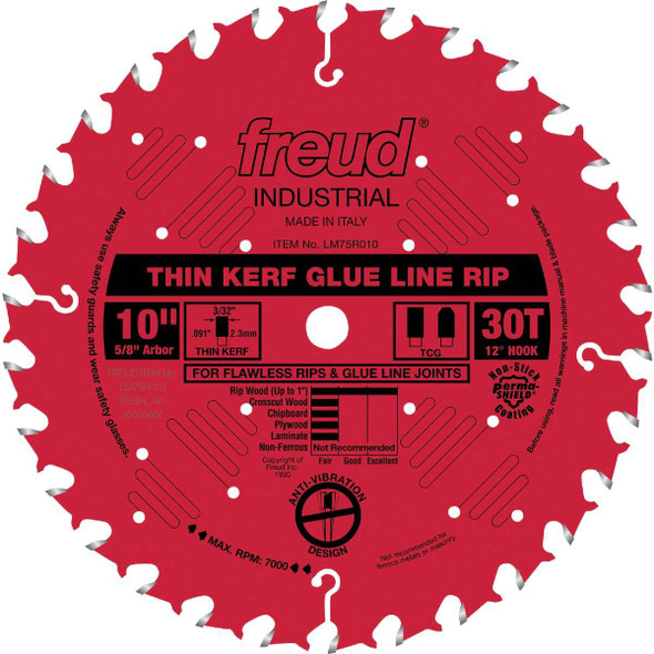 Freud Industrial 10 In. 30-Tooth Thin Kerf Glue Line Ripping Circular Saw Blade