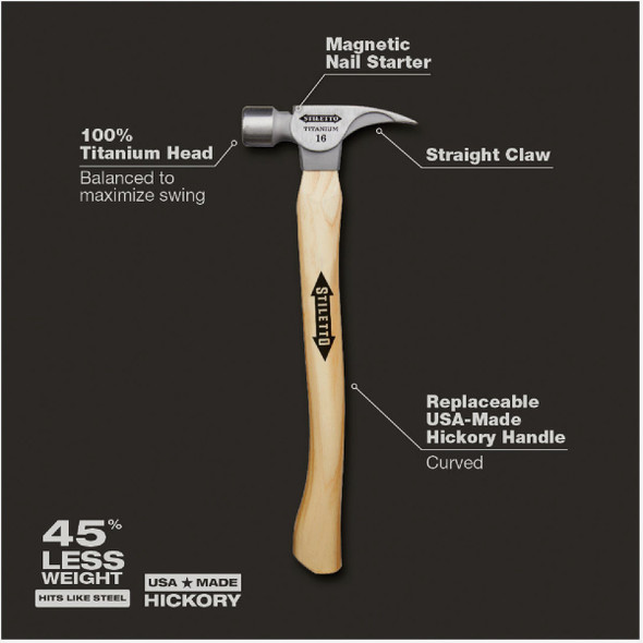 Stiletto 16 Oz. Milled-Face Framing Hammer with Hickory Handle