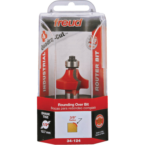 Freud 3/8 In. x 5/8 In. Quadra-Cut Rounding Over Bit with 1/2 In. Shank 34-124