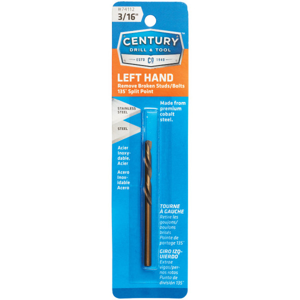 Century Drill & Tool 3/16 In. Cobalt Steel Left Hand Drill Bit 74112