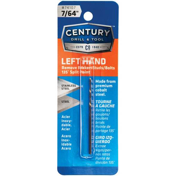 Century Drill & Tool 7/64 In. Cobalt Steel Left Hand Drill Bit 74107 Century Drill & Tool 7/64 In. Cobalt Steel Left Hand Drill Bit 74107