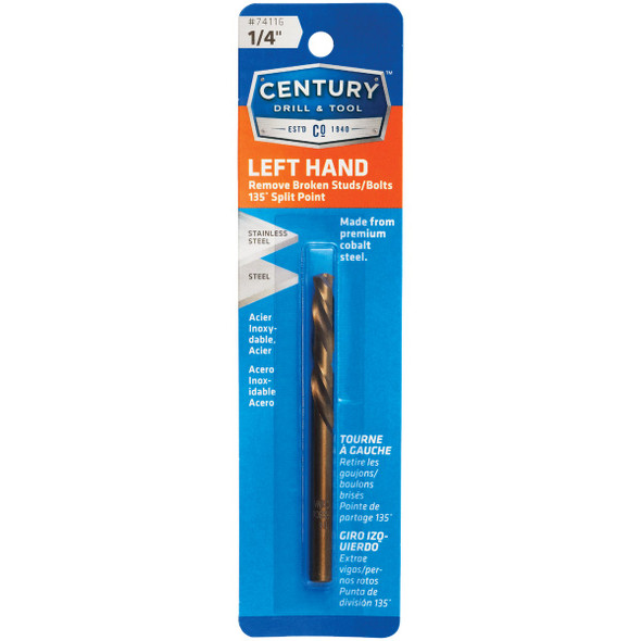 Century Drill & Tool 1/4 In. Cobalt Steel Left Hand Drill Bit 74116