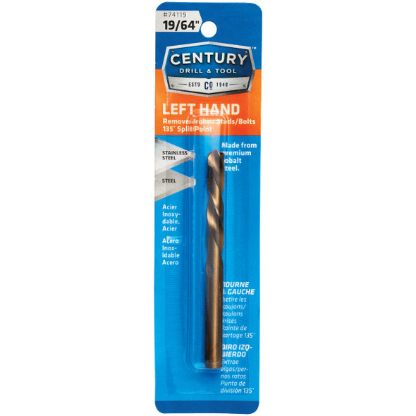 Century Drill & Tool 19/64 In. Cobalt Steel Left Hand Drill Bit 74119