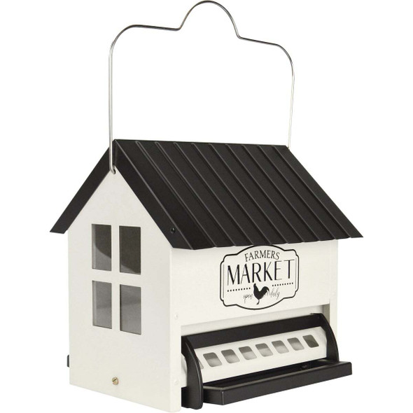 Squirrel Shield White Metal 5.5 Qt. Capacity Hopper Bird Feeder SPHOP-1