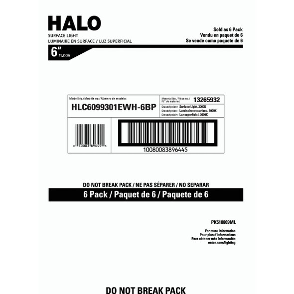 Halo 6pk 6" 3000k Led Fixture HLCE609930-6P-CA 534377